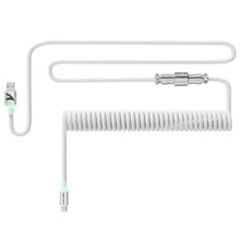 ATTACK SHARK C01 ULTRA Spiralkabel mit USB-C Anschluss, doppelt ummantelt mit RGB-Beleuchtung, abnehmbarer Metallstecker, Typ-C zu USB-A Kabel für mechanische Gaming-Tastaturen, Konsolen, PC, Geschenk, Feiertage, Geschenk für Familie - Weiß/Grau/Rot/Schwarz/Pink - Verschiedenfarbig - Übersicht 14