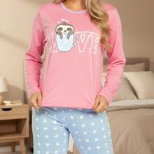 Women's Long Blogger Pajama Set - Warm, Soft Touch, Maximum Comfort For Sleeping In Cold Weather - Baby Blue - View 8