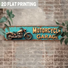 Señal de metal vintage de motocicleta plana 2D - Decoración de pared con tema de bicicleta de campo, arte de metal duradero de 4X16 pulgadas, adecuado para la cueva de hombres, bar, taller - Montaje en pared fácil, sin electricidad requerida, Decoración de motocicleta, Decoración de taller - 1PC - Ver 3