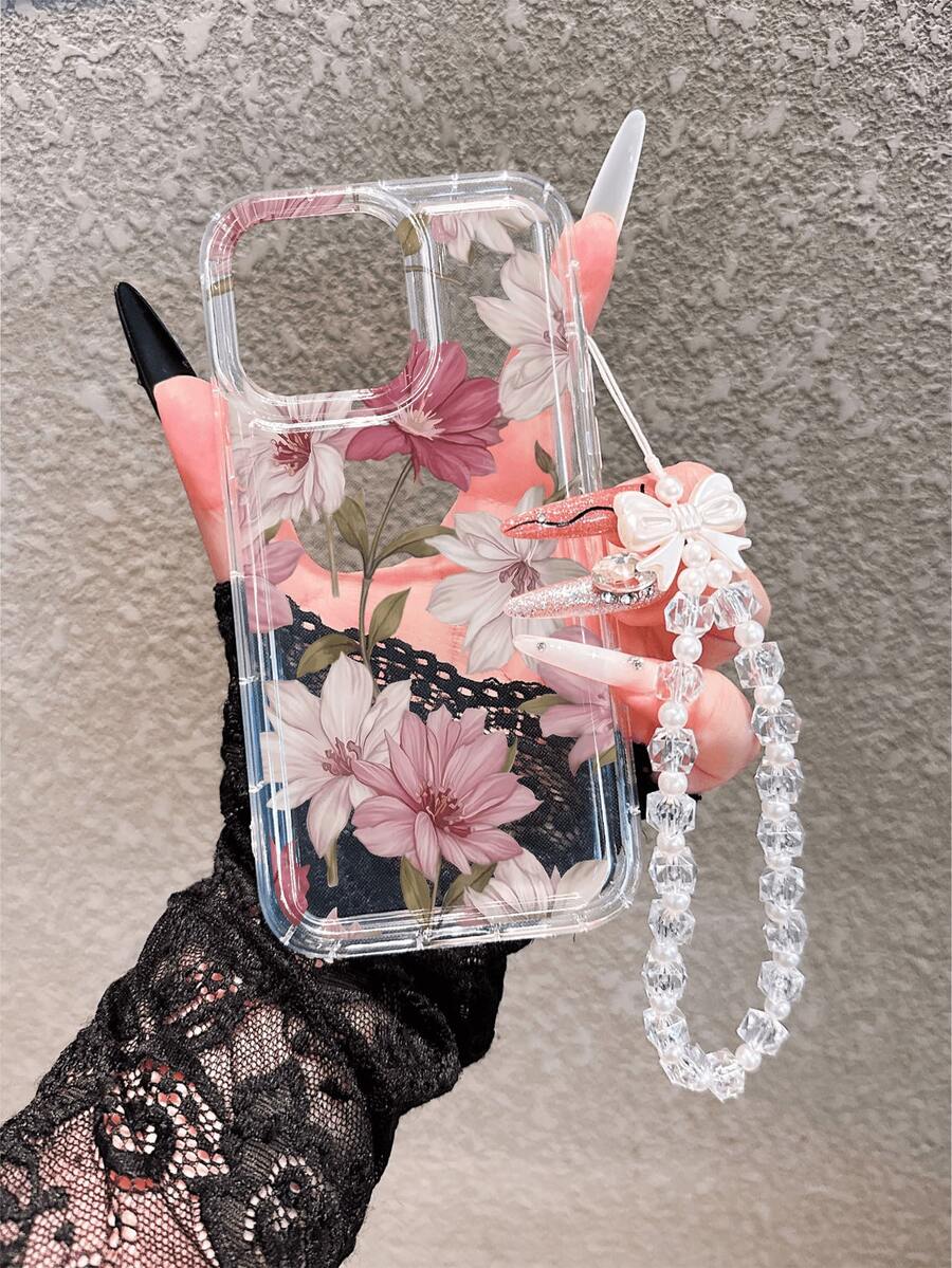 1pc New Bestselling Transparent Air Cushion Hawaii Flower Pattern Phone Case With Lanyard, Suitable Compatible With Iphone 17 Pro Max/17 Pro/17/17 Pro Max/16/16 Pro/16 Plus/15 Pro Max/15 Pro/15 Plus/15/14 Pro Max/14 Pro/14/13 Pro/13/12 Pro/12/11/XS/XS Max/8 Plus/7, Galaxy S25/A14/A23 5G/A15/A32/A33/A24/A51/A53/S20 FE/S21/S22/S23/S24/S25/S24 Ultra/A71/A55/A36/S21 Ultra/S23 Ultra, Full Coverage Soft Case Suitable For Valentine's Day, Friends, Family, Couples, Yourself, Boyfriend, Girlfriend, Holidays - Multicolor - View 1