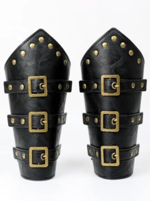 2pcs Steampunk PU Leather Wristbands | Adjustable Medieval Wrist Cuffs, Suitable For LARP And Cosplay - A - View 2