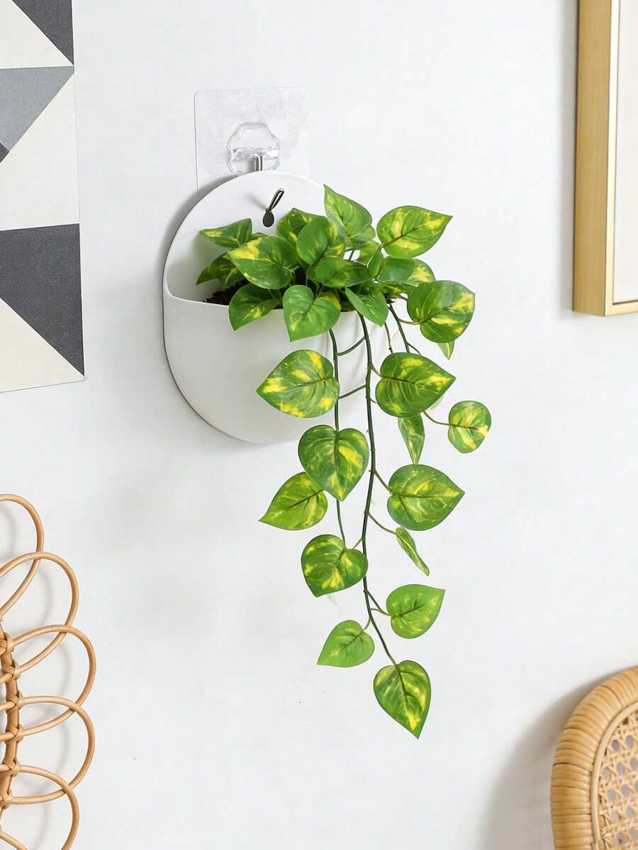 1 Set/3 Realistic Artificial Gold Flower Pots With Self-Adhesive Wall Basket Flower Pots - Without Drilling Suction Cup Hooks, Available In All Seasons, Capable Of Storing Soil And Water - Multicolor - View 1