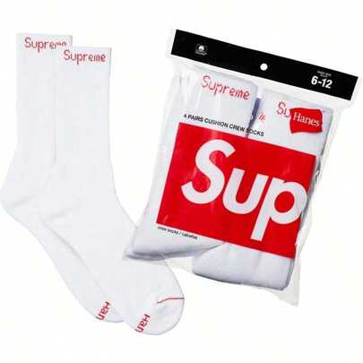  Supreme (4-Pair Pack) Crew Socks - 100% Cotton Towel-Cushioned Athletic Socks Hanes Unisex Long-Calf Casual Fashion Socks