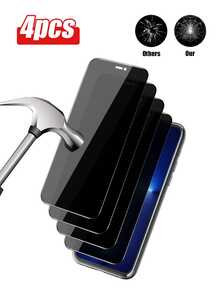 4pcs Anti-Spy Tempered Glass Screen Protector Compatible With Apple 11/12/13/14/15/16/17 Pro Max, Anti-Scratch, Anti-Peeping - Black - View 37