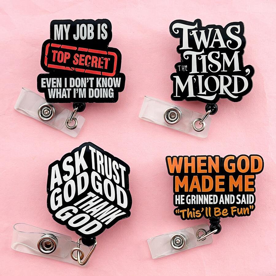 1pc Retractable Badge Holder With Cute Cartoon Design, Suitable For Teachers, Nurses, Hospital ID Cards, Office Lanyards - A - View 1
