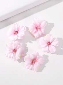 5个粉色薄纱花朵发夹，层叠花瓣，波西米亚风侧编发饰，甜美约会造型发夹 - 彩色 - 查看 6