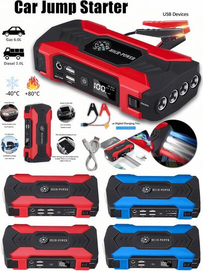 1 Adet Taşınabilir Çok Fonksiyonlu Araç Akü Şarj Cihazı, Kırmızı veya Mavi Renk Seçenekleriyle, Süper Güçlü Araç Çalıştırıcı, Yolculuk Başlatıcı, Acil Durum LED Işığı, Kaçış Güvenlik Çekici, Pusula, Çok Fonksiyonlu Şarj Cihazı, Acil Durumlar İçin En İyi Ortak!