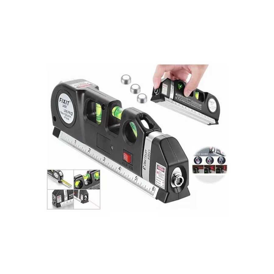 3-Bubble Laser Level, Measuring Tape, Horizontal And Vertical Cross Ruler, Multipurpose Laser Level, Standard Horizontal And Vertical Cross Laser Lines, 8-Foot Laser Line Measuring Tape, Standard And Metric Ruler, Adjusted Laser Level, Line Lasers - Black - View 1