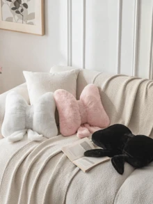 Almofada Decorativa com Laço de Pelúcia, Almofada Decorativa com Laço de Pele Sintética Macia, Almofada Decorativa Elegante com Laço, Adequada para Cama, Sofá, Banco e Decoração Doméstica, Ótima para Reuniões Diárias e Decoração de Natal - Rosa chiclete - Visão 4