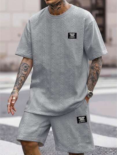 Men's Summer Letter Print Round Neck Short Sleeve Casual T-Shirt And Drawstring Waist Shorts Set