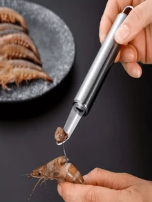 1pc Shrimp Shell Remover, Shrimp Peel Tool, Large Shrimp Deveiner, Shrimp Brain Scraper, Stainless Steel Lychee Meat Picker - Silver - View 3