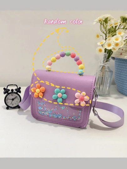 1pc Multi-Color Cute Floral & Pearl Decor Handbag, Student Shoulder Bag, Card/Coin Purse, Suitable For School, Commute, Gift, Daily Matching