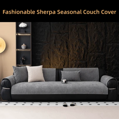 1pc Velvet Sofa Cushion Cover, Luxury Minimalist Sofa Seat Pad, Non-Slip Dust-Proof Anti-Cat Scratch Sofa Protector, Suitable For Living Room, Bedroom, Office, Club, Party, 1-4 Seater Sofa, L-Shaped Sofa