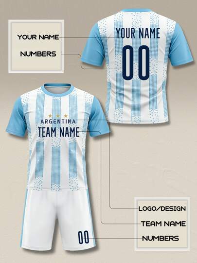 Customize Classic Men's Football Uniform Set, Comfortable And Breathable Short-Sleeved Sports Tops, With Personalized Printing Of Numbers And Names. Suitable For Outdoor Sports And Competitions, Casual Gatherings And As Gifts.