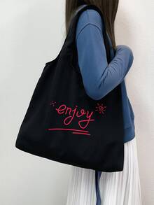 5 piezas Bolso de hombro con diseño de foto personalizado, bolso ligero y personalizado para oficina, desplazamientos, compras y almacenamiento escolar - Negro - Ver 5