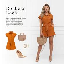 Women's V-Neck Short Sleeve Buttons Drawstring Linen Romper - trái cam - Xem 7