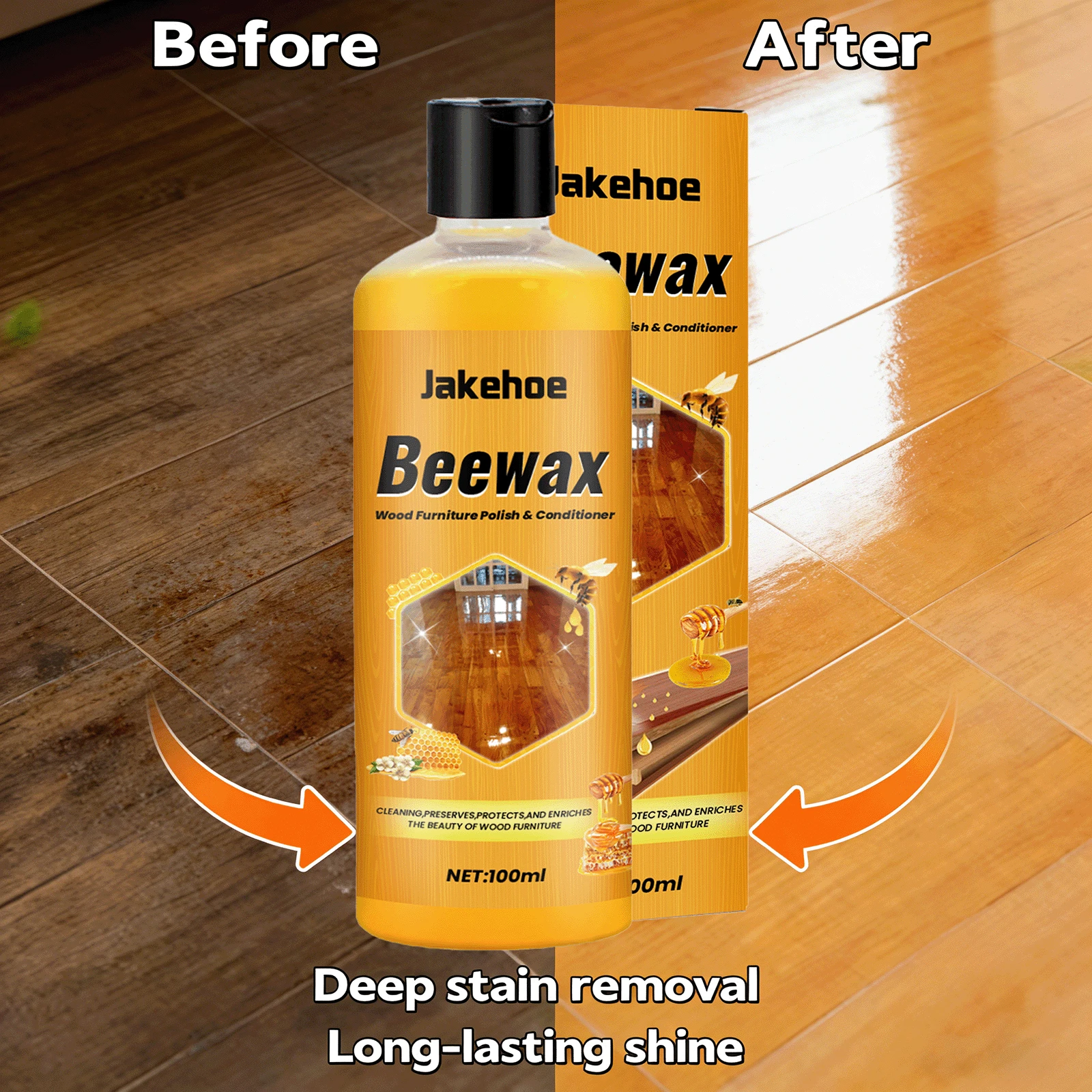 Wood Floor Cleaner & Polish | Stain Removal Dust-Proof Shine Restorer, Non-Residue Protective Formula, Daily Wooden Floor Maintenance Cleaning Solution - 橘色 - 查看 1