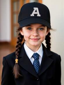 1PC Girls Shining Rhinestone Pearls 26 Letter Baseball Cap Gold Thread Craft R Letter Design Style Kpop Fashion Snapback Cap Girls Boys Sun Hats - Black - View 4