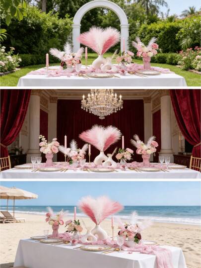 20pcs Realistic Nordic Reed & Feather Decor, Living Room Decor Reed, Wedding Decoration Props, Artificial Flowers, Simulated Firework Reed & Feather Wedding Arrangement, Wedding Decor, Artificial Reed Wedding Photo Props, Inspired By Firework Colorful Artificial Reed Flowers And Feathers