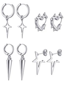 Yanxyad 1/4Pairs Earrings Set Y2K Heart Spike Stud Gothic Star Hoop Emo Punk Grunge Thorn Earrings Christmas Jewelry Gift - Fashion Earrings - View 12