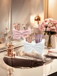 1pc Cute Bow-Shaped Pen Holder - Desktop Makeup Brush And Office Supply Organizer, Elegant Makeup Brush Storage, Creative Decor Gift For Girls, Students And Women - 1 - View 2