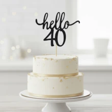 1个闪亮“Hello 40”生日蛋糕装饰插牌，优雅黑色闪光甜点装饰，适用于40周年纪念派对，美观的蛋糕装饰牌，可用作拍照道具 - 彩色 - 查看 3