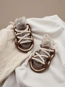 Handmade Infant Sandals, Natural Beige, Lace-Up Style - Coffee Brown - View 5