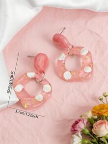 1 Pair Cute Pink Polka Dot & Gold Geometric Acrylic Earrings, Perfect Daily Accessory - Pink - View 3