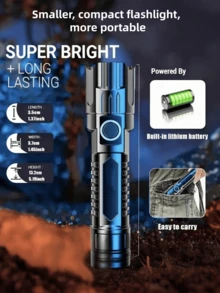 1/2 Pack Super Bright Rechargeable LED Flashlight, Compact Zoomable Handheld Torch For Outdoor Camping, Fishing, Hunting, Hiking, Adventure And Emergency, Built-In Battery - Multicolor - View 3