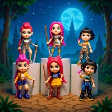 Set de 6 cajas ciegas con figuras de dibujos animados de las integrantes del grupo femenino de K-pop "Devil Girls" (Mila, Rumi), juguetes y decoraciones de moda, regalo ideal para fans jóvenes de K-pop y coleccionistas - Multicolor - Ver 1