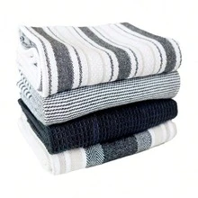 4条长方形（45.01*65.0厘米）家用厨房抹布，柔软吸水，干湿两用，厨房茶巾，丝带包装，适合作为感恩节礼物，也可作为感恩节农舍风格餐桌装饰。 - 彩色 - 查看 1