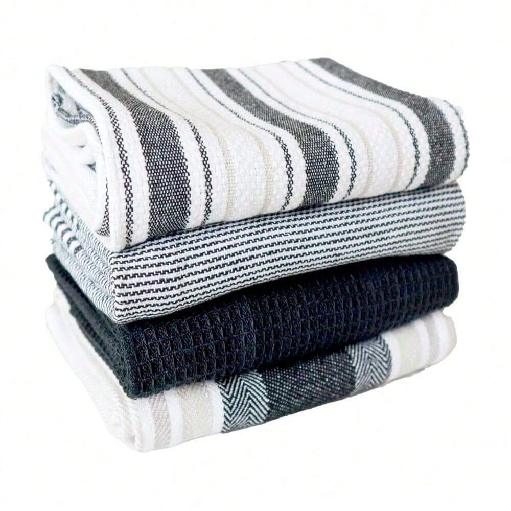 4条长方形（45.01*65.0厘米）家用厨房抹布，柔软吸水，干湿两用，厨房茶巾，丝带包装，适合作为感恩节礼物，也可作为感恩节农舍风格餐桌装饰。 - 彩色 - 查看 1