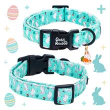 Bobo Rainbow Dog Collars Easter White Rabbit Print Blue Pet Collar Holiday Cute Adjustable Pendant Gift Collar With Quick Release Plastic Buckle For Dogs - Mint Green - View 5
