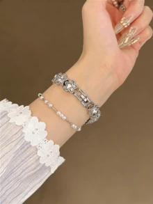 18mm 20mm 22mm Rhinestone Watch Band, Adjustable Length, Compatible With Samsung Galaxy, , And Other Watch Models, Soft Breathable - Silver Star - View 4