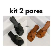 Two-Pair Set Of Stylish, Modern Women's Flat Sandals. - BLACK/CARAMEL - View 7