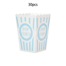 10pcs/30pcs/50pcs Classic Light Blue Striped Popcorn Boxes, Blue & White Striped Paper Popcorn Containers Suitable For Movie Night, Carnival, Birthday, Baby Shower, Gender Reveal, Wedding And More Occasions - 藍色紋路 - 查看 8