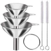 3pcs Stainless Steel Funnel Set, Large/Medium/Small, Mini Kitchen Funnels For Transferring Oils, Liquids, Filling Bottles, Cooking - Multicolor - View 2