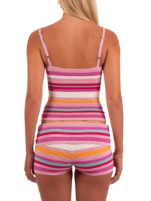 Women's Stripe Knit Spaghetti Strap Crop Top Shorts Casual Summer Loungewear Shorts Sets Matching Outfit For Party Clubwear Vacation - 粉色 - 查看 4