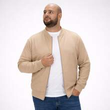 Suffix Men's Plus Size Thick Fleece Bomber Jacket With Zipper And Side Pockets - Beige - View 4