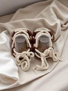 Handmade Infant Sandals, Natural Beige, Lace-Up Style - Coffee Brown - View 7