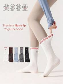 1/2/3/5 Pairs Women Breathable Non-Slip Yoga Socks, Five-Toe Mid-Calf Design With Anti-Slip Grip And Embroidered Dog Pattern, Suitable For Yoga, Pilates, Ballet, Dance And Gymnastics - Multicolor - View 2