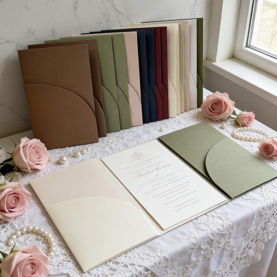 10pcs Pocket Style Wedding Invitation Envelopes, Simple Invitation Envelopes For Engagement, 15th Birthday, Christening, Etc., 5*7 Inch Invitation, DIY Invitation Cards, Customizable Pockets - Multicolor - View 1