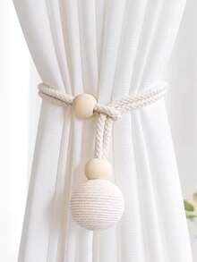 2Pcs Nordic-Style Cotton And Linen Curtain Tiebacks, No-Drill Woven Ball Pendant Style, Versatile Curtain Fasteners - White - View 5