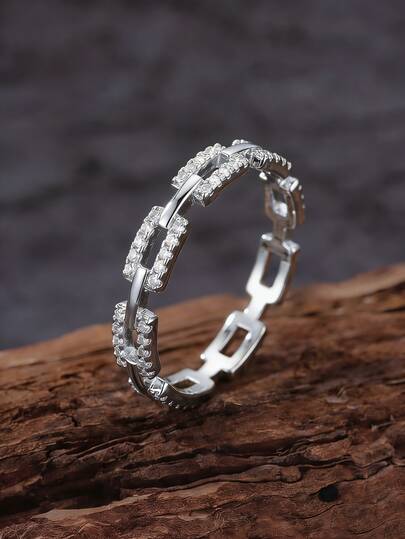 1 Stück eleganter Kubikzirkonia 925 Sterling Silber Kettenring, minimalistisch eleganter Damenring, geeignet als Geschenk für Anlässe wie Dates, Geburtstage