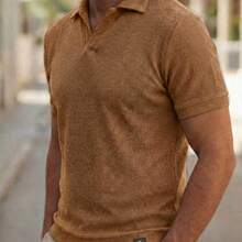 Kit Of 3 Textured Italian Polo Shirts Without Buttons, Slim Sleeves. - Beige, marrón y caramelo - Ver 4