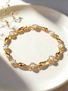 1pc Women's Luxury Zirconia Encrusted Round Teardrop Bracelet, Suitable For Daily Wear, Parties, Romantic Dates, Gift Giving And Other Occasions - Water Drop - View 4