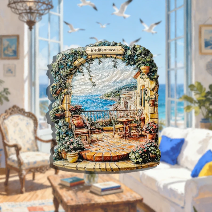 1pc Mediterranean Architecture Balcony Creative Resin Fridge Magnet, 3D Embossed High-End Resin Crafted PVC Fridge Magnet, Kitchen Decor, Landscape Magnet, Ideal Gift For Travel Enthusiasts - 1PC - View 1