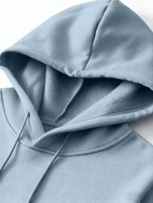 Men's Casual Minimalist Solid Color Kangaroo Pocket Drawstring Hoodie, Suitable For Autumn/Winter Daily Commute - Baby Blue - View 5