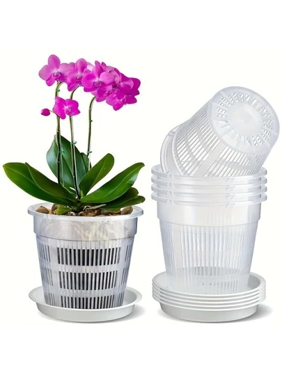 1pc Transparent Plastic Orchid Pot With Holes, Round Breathable Orchid Container, Suitable For Phalaenopsis, Thickened Seedling Pot, For Indoor And Outdoor Gardening Decor