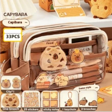 7-Piece Cute Capybara Stationery Set, Includes Pencil Case And Animal-Themed Desktop Storage Boxes, Ideal For Students And Animal Lovers, Essential Gift For Back To School, Halloween, Christmas, Easter,Bag - Brown - View 16